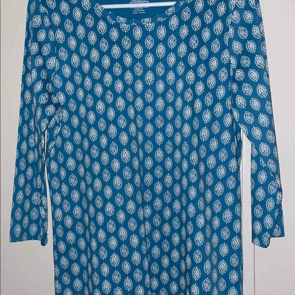 L.L.Bean Teal Turquoise 3/4 Sleeve Cotton Top Size Medium